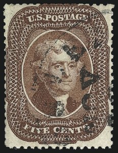 Sale 953, Lot 216, 1857-60 Issue (Scott 18-39), 5c Red Brown (28) Sale 953, Lot 216, 1857-60 Issue (Scott 18-39)