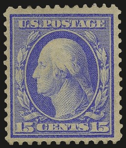 Sale 962, Lot 2679, 1908-12 Issues (Scott 331-396), 15c Pale Ultramarine, Bluish (366) Sale 962, Lot 2679, 1908-12 Issues (Scott 331-396)