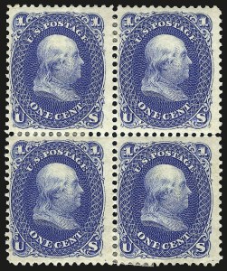 Sale 968, Lot 130, 1875 Re-Issue of 1861-66 Issue (Scott 102-111), including blocks of four