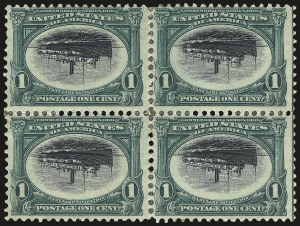 Sale 968A, Lot 367, 1901 Pan-American Issue Invert Blocks (Scott 294a, 295a, 296)