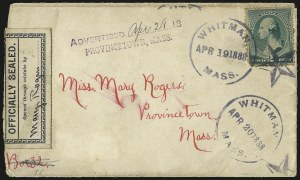 Sale 976, Lot 2680, The Martin Richardson Gold Medal Collection of U.S. Post Office Seals (Typeset Seals on Cover)