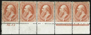 Sale 982, Lot 5445, 1870-71 National Bank Note Co. Ungrilled Issue (Scott 145-155)