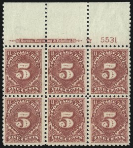 Sale 1003, Lot 5381, United States Postage Due Issues (Blocks and Plate Blocks, Scott J52-J66)