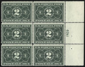 Sale 1003, Lot 5421, United States Pacel Post Postage Due Issue Plate Blocks