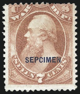 Sale 1003, Lot 5549, War Department Issues (Specimens and SEPCIMEN Errors)