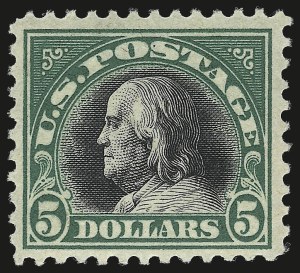Sale 984, Lot 943, 1917-19 Issues (Scott 481-524), $5.00 Deep Green & Black (524) Sale 984, Lot 943, 1917-19 Issues (Scott 481-524)