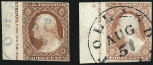 Sale 996, Lot 3014, 1851 3c Orange Brown - Sheet Margins and Imprints