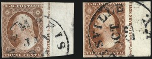 Sale 996, Lot 3018, 1851 3c Orange Brown - Sheet Margins and Imprints