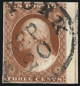 Sale 996, Lot 3021, 1851 3c Orange Brown - Sheet Margins and Imprints