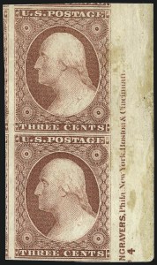 Sale 996, Lot 3072, 1851 3c Dull Red Shades - Imprint copies, Unused