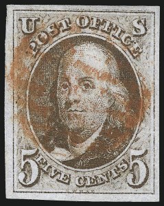 Sale 997, Lot 5079, 5c 1847 Issue (Scott 1 and shades)