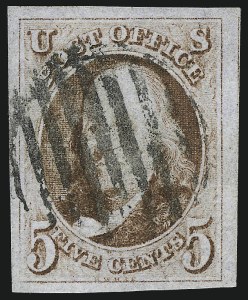 Sale 1007, Lot 2068, 5c 1847 Issue (Scott 1)