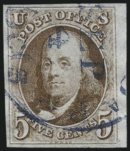 Sale 1007, Lot 2070, 5c 1847 Issue (Scott 1)