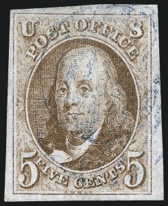 Sale 1007, Lot 2071, 5c 1847 Issue (Scott 1)
