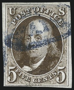 Sale 1007, Lot 2078, 5c 1847 Issue (Scott 1)