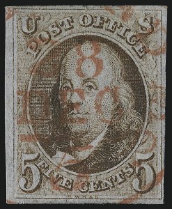 Sale 1007, Lot 2079, 5c 1847 Issue (Scott 1)