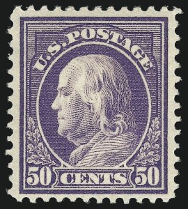 Sale 1011, Lot 726, 1912-15 Washington-Franklin Issues (Scott 407-460), 50c Violet (421) Sale 1011, Lot 726, 1912-15 Washington-Franklin Issues (Scott 407-460)