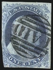 Sale 1014, Lot 1035, 1c 1851 Issue, Position 7R1E, Type 1 (Scott 5)