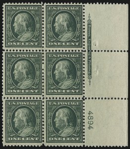Sale 1014, Lot 1801, 1909 Washington-Franklin Bluish Paper, Incl. 4c and 8c (Scott 357-366)