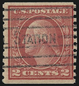 Sale 1014, Lot 1986, 1916-17 Washington-Franklin Issues (Scott 463-496), 2c Carmine, Ty. II, Coil (491) Sale 1014, Lot 1986, 1916-17 Washington-Franklin Issues (Scott 463-496)