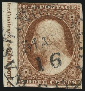 Sale 1017, Lot 139, 3c 1851-56, Orange Brown, Imprint & Corner Margin Copies (Scott 10-10A)