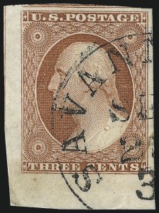 Sale 1017, Lot 143, 3c 1851-56, Orange Brown, Imprint & Corner Margin Copies (Scott 10-10A)