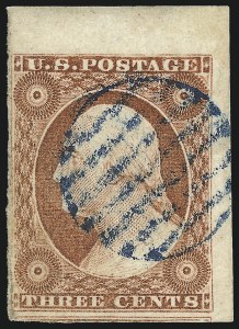 Sale 1017, Lot 147, 3c 1851-56, Orange Brown, Imprint & Corner Margin Copies (Scott 10-10A)