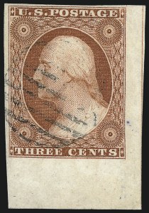 Sale 1017, Lot 151, 3c 1851-56, Orange Brown, Imprint & Corner Margin Copies (Scott 10-10A)