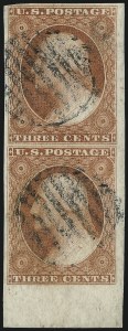 Sale 1017, Lot 155, 3c 1851-56, Orange Brown, Imprint & Corner Margin Copies (Scott 10-10A)
