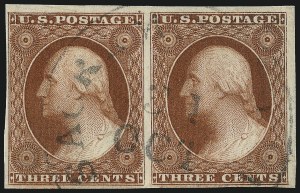 Sale 1017, Lot 157, 3c 1851-56, Orange Brown, Imprint & Corner Margin Copies (Scott 10-10A)