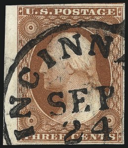 Sale 1017, Lot 172, 3c 1851-56, Orange Brown, Sheet Margin Copies (Scott 10-10A)