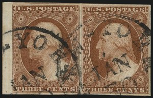 Sale 1017, Lot 174, 3c 1851-56, Orange Brown, Sheet Margin Copies (Scott 10-10A)