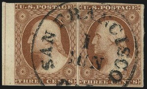Sale 1017, Lot 175, 3c 1851-56, Orange Brown, Sheet Margin Copies (Scott 10-10A)