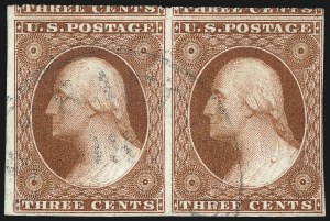 Sale 1017, Lot 177, 3c 1851-56, Orange Brown, Sheet Margin Copies (Scott 10-10A)