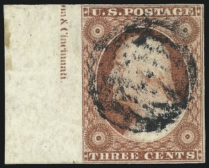 Sale 1017, Lot 221, 3c 1851-56, Experimental Orange Brown (Scott 11A var)