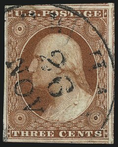 Sale 1017, Lot 224, 3c 1851-56, Experimental Orange Brown (Scott 11A var)