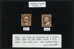 Sale 1017, Lot 225, 3c 1851-56, Experimental Orange Brown (Scott 11A var)