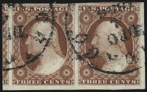 Sale 1017, Lot 247, 3c 1851-56, Brownish Carmine, Imprint, Corner, Sheet Margins (Scott 11-11A)