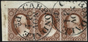 Sale 1017, Lot 248, 3c 1851-56, Brownish Carmine, Imprint, Corner, Sheet Margins (Scott 11-11A)