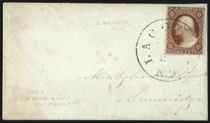 Sale 1017, Lot 253, 3c 1851-56, Brownish Carmine, Imprint, Corner, Sheet Margins (Scott 11-11A)