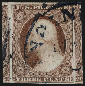 Sale 1017, Lot 255, 3c 1851-56, Brownish Carmine (Scott 11-11A)