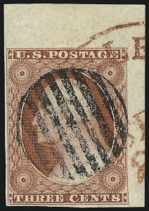 Sale 1017, Lot 329, 3c 1851-56, Dull Red, Corner Margin Copies (Scott 11-11A)