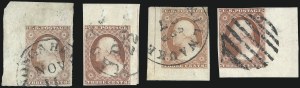 Sale 1017, Lot 341, 3c 1851-56, Dull Red, Corner Margin Copies, Cont. (Scott 11-11A)