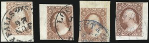 Sale 1017, Lot 342, 3c 1851-56, Dull Red, Corner Margin Copies, Cont. (Scott 11-11A)