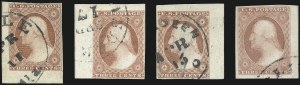 Sale 1017, Lot 343, 3c 1851-56, Dull Red, Corner Margin Copies, Cont. (Scott 11-11A)