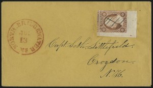 Sale 1017, Lot 370, 3c 1851-56, Dull Red, Corner Margin Copies, Cont. (Scott 11-11A)