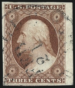 Sale 1017, Lot 388, 3c 1851-56, Dull Red, Sheet-Margin Copies (Scott 11-11A)
