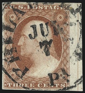 Sale 1017, Lot 392, 3c 1851-56, Dull Red, Sheet-Margin Copies (Scott 11-11A)