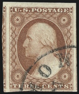 Sale 1017, Lot 395, 3c 1851-56, Dull Red, Sheet-Margin Copies (Scott 11-11A)
