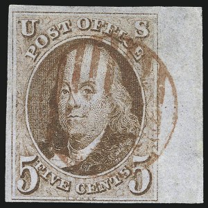 Sale 1017, Lot 40, 5c 1847 Issue, Sheet Margin Copies (Scott 1)